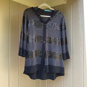 alice + olivia Sequin Hooded Sweater grey/black Sm